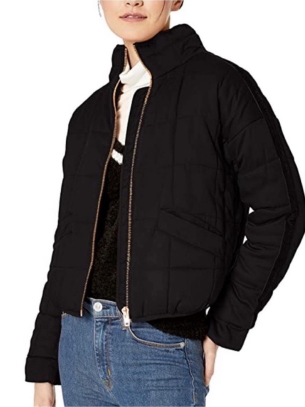 Avec Les Filles Quilted Cropped Quilted Flight Jacket Small